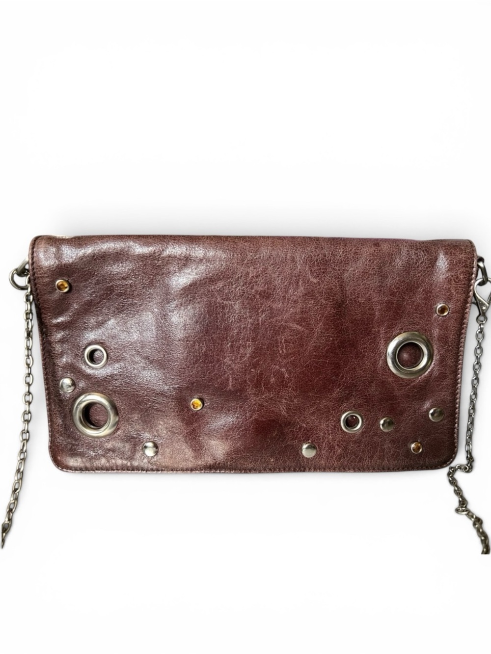 VTG Hobo International Studded Leather Clutch Crossbody Bag With Gemstones